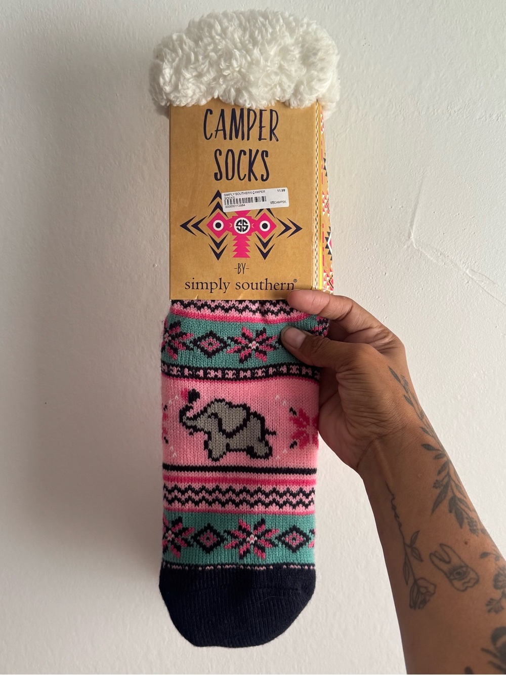 Simply Southern Pink Teal Elephant Camper Socks with Navy Toe